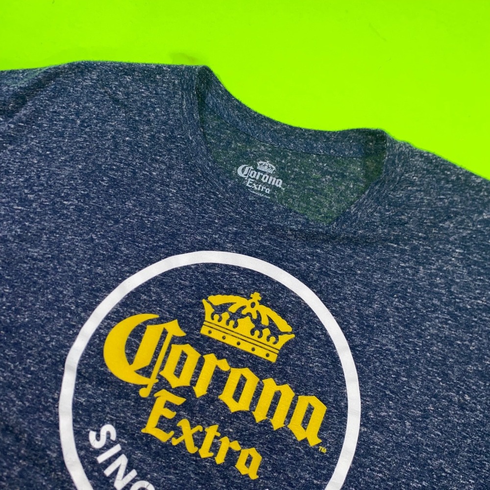 Corona Extra Beer‎ Graphic T-Shirt Mens XL Navy Blue Linen Blend Since 1925